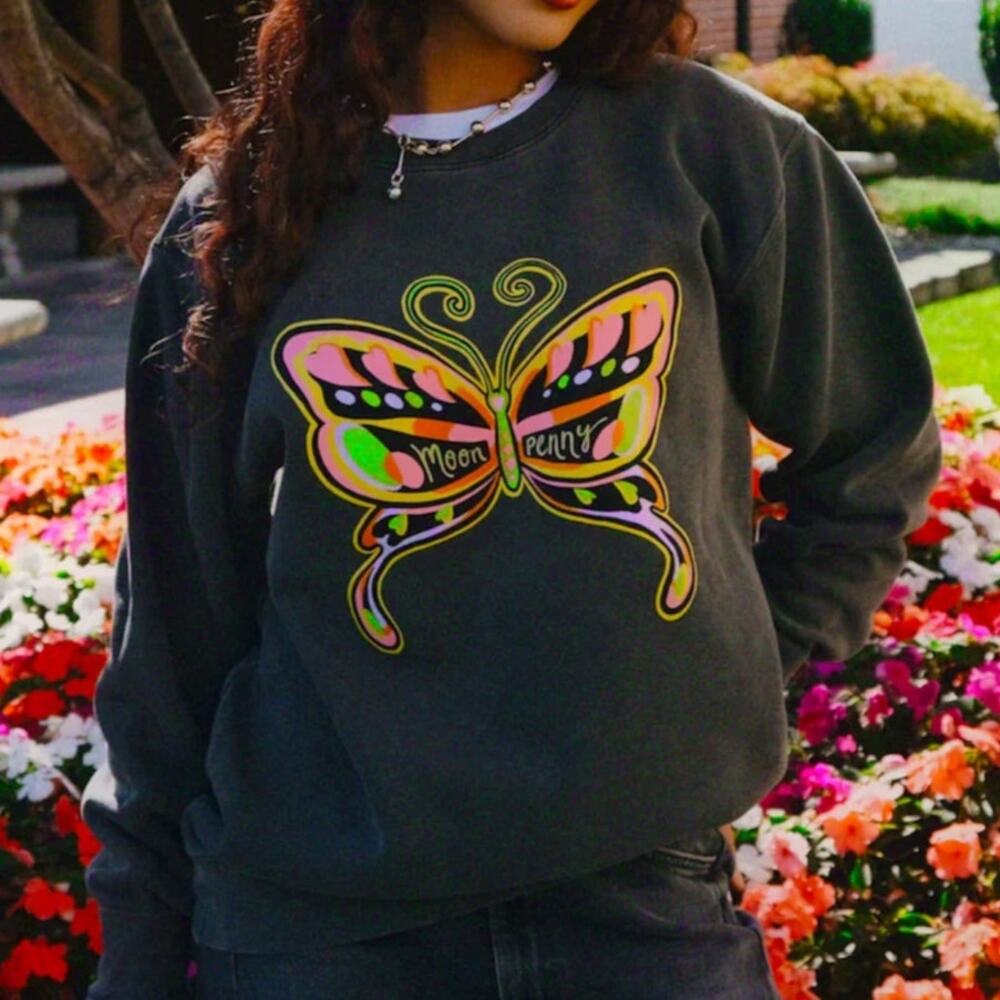 NEW Moon Penny Papillon Butterfly Crewneck Sweatshirt Cotton Women's Lg